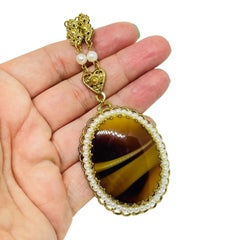 Vintage WESTERN GERMANY signed gold tone brown glass pearls designer necklace