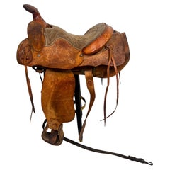 Used Western Ranch Saddlery Tooled Leather Saddle Line of Texas