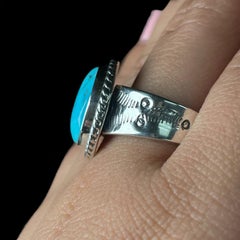 Vintage Western Taxco Sterling Silver Turquoise Ring 9.6 Grams