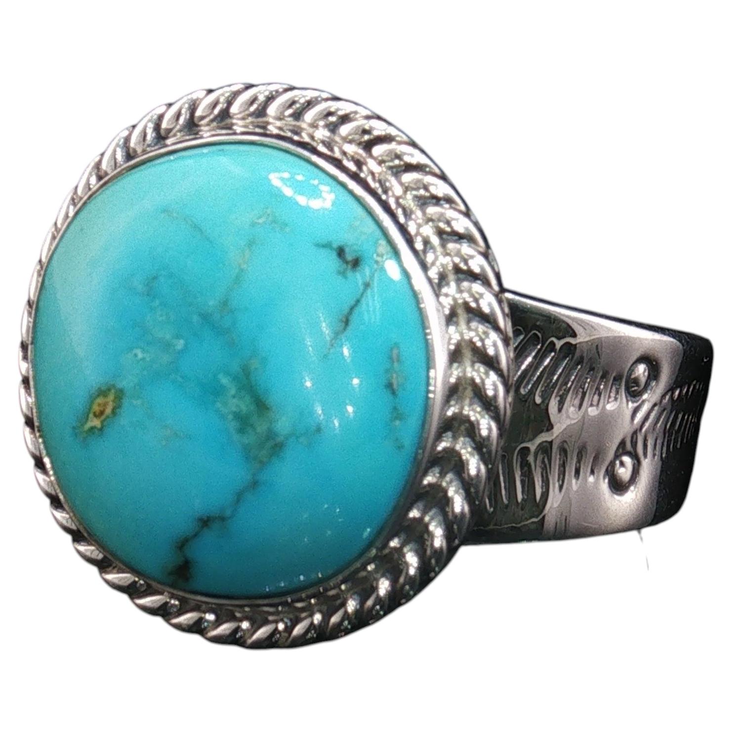 Vintage Western Taxco Sterling Silver Turquoise Ring 9.6 Grams