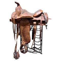 Used Western Tooled Leather Horse Saddle Line of Texas