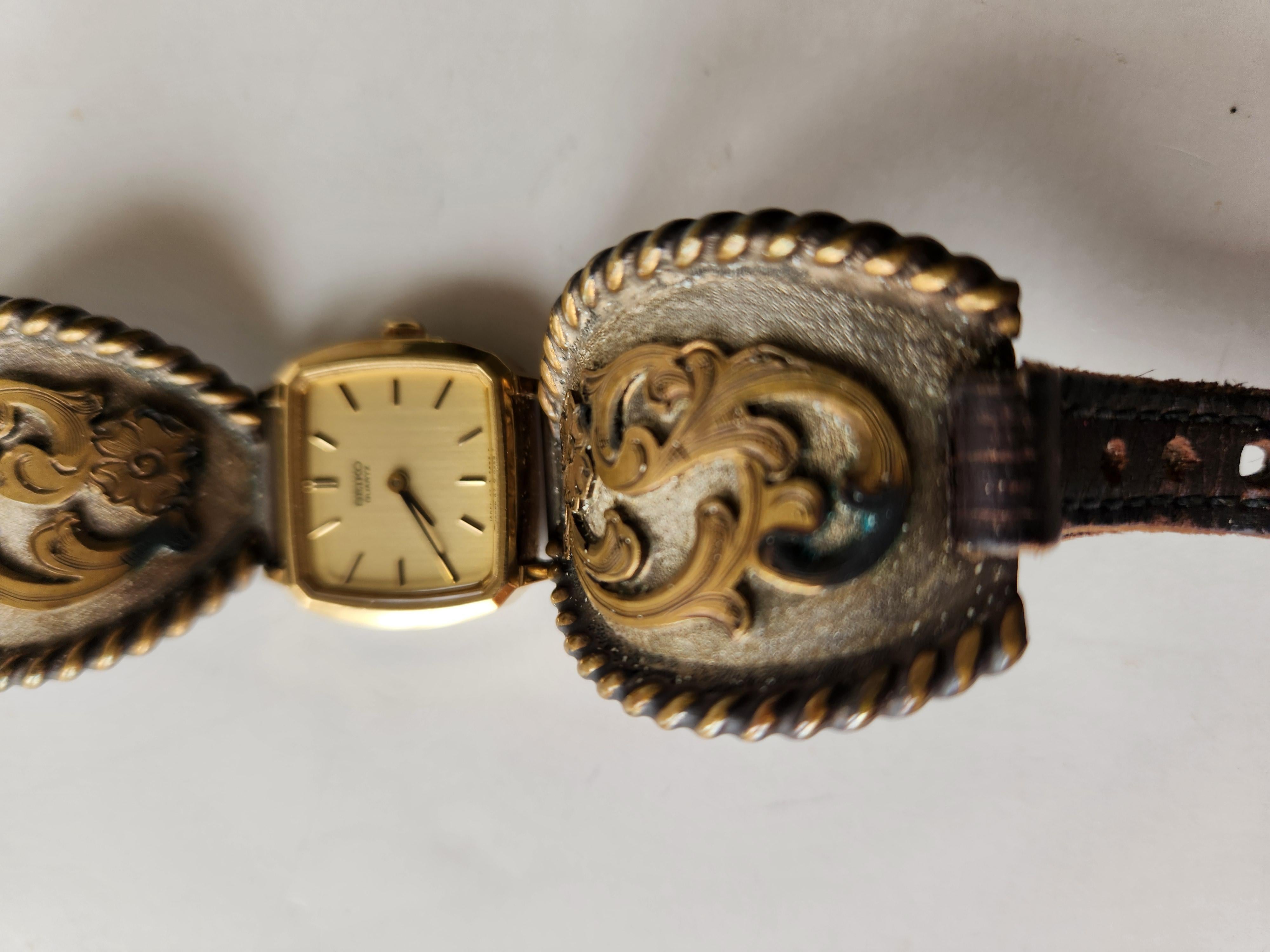 Vintage Western Watch Sterling Silver Leather Band en vente 5