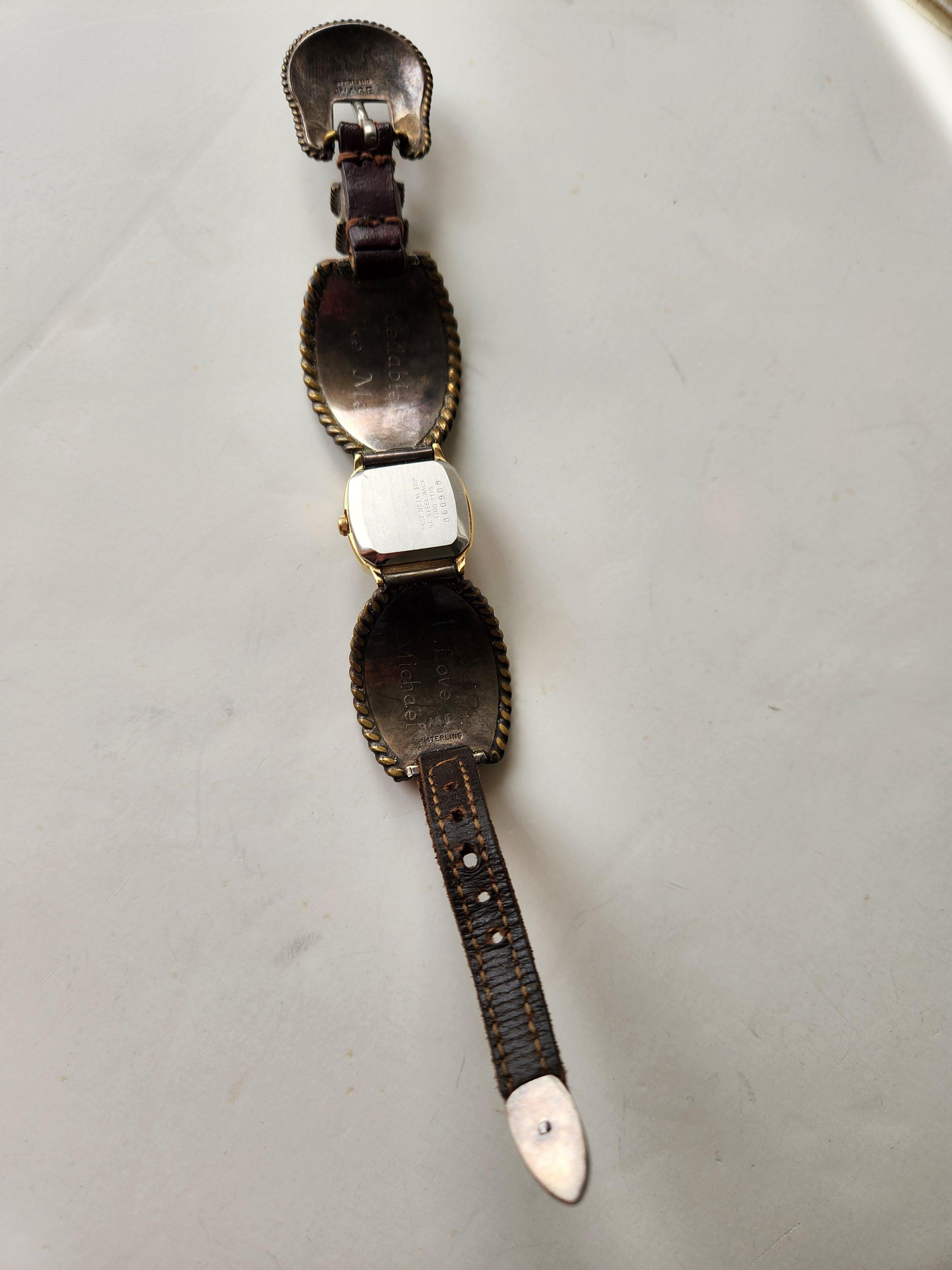 Vintage Western Watch Sterling Silver Leather Band en vente 7