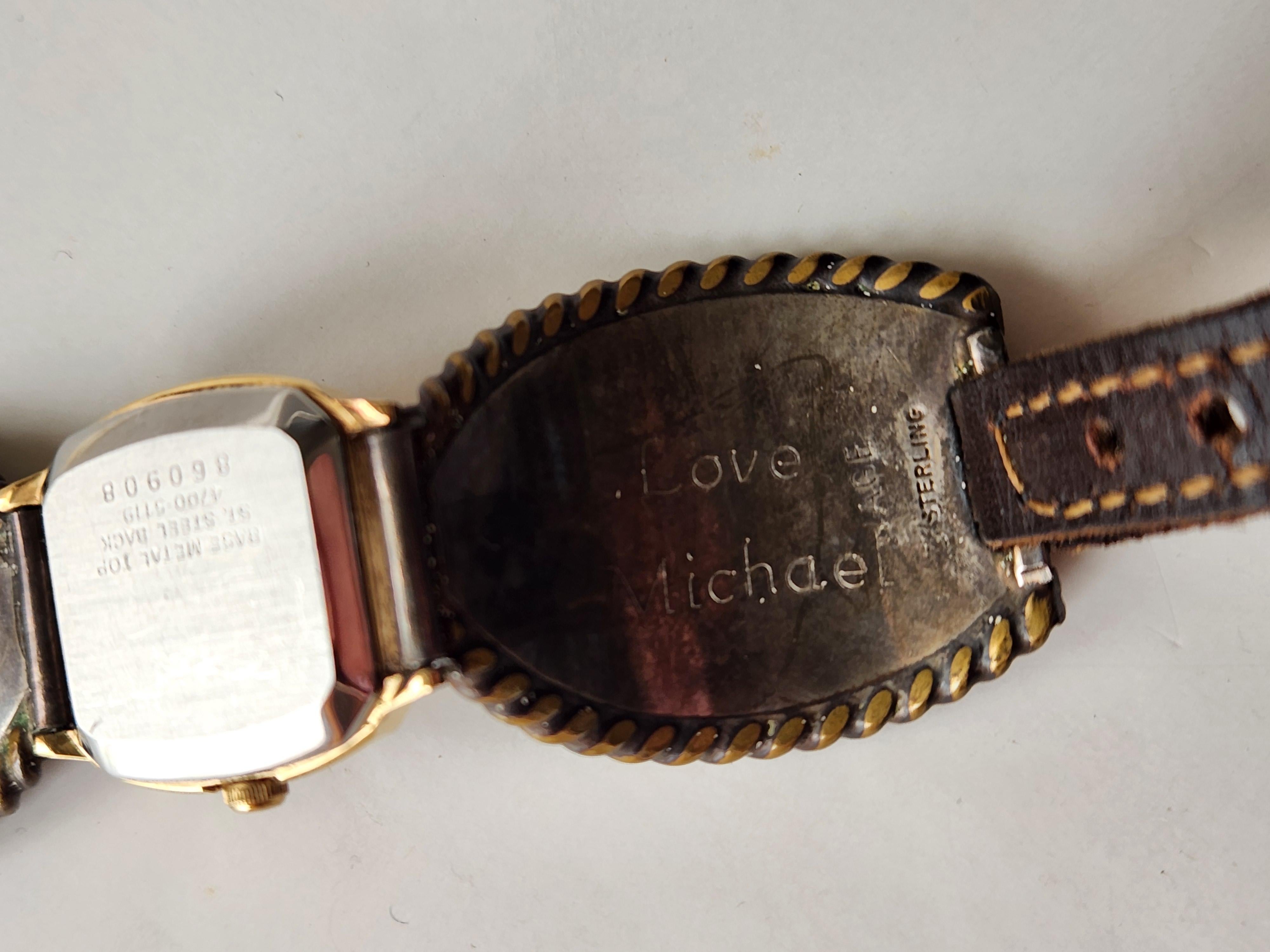 Argent sterling Vintage Western Watch Sterling Silver Leather Band en vente