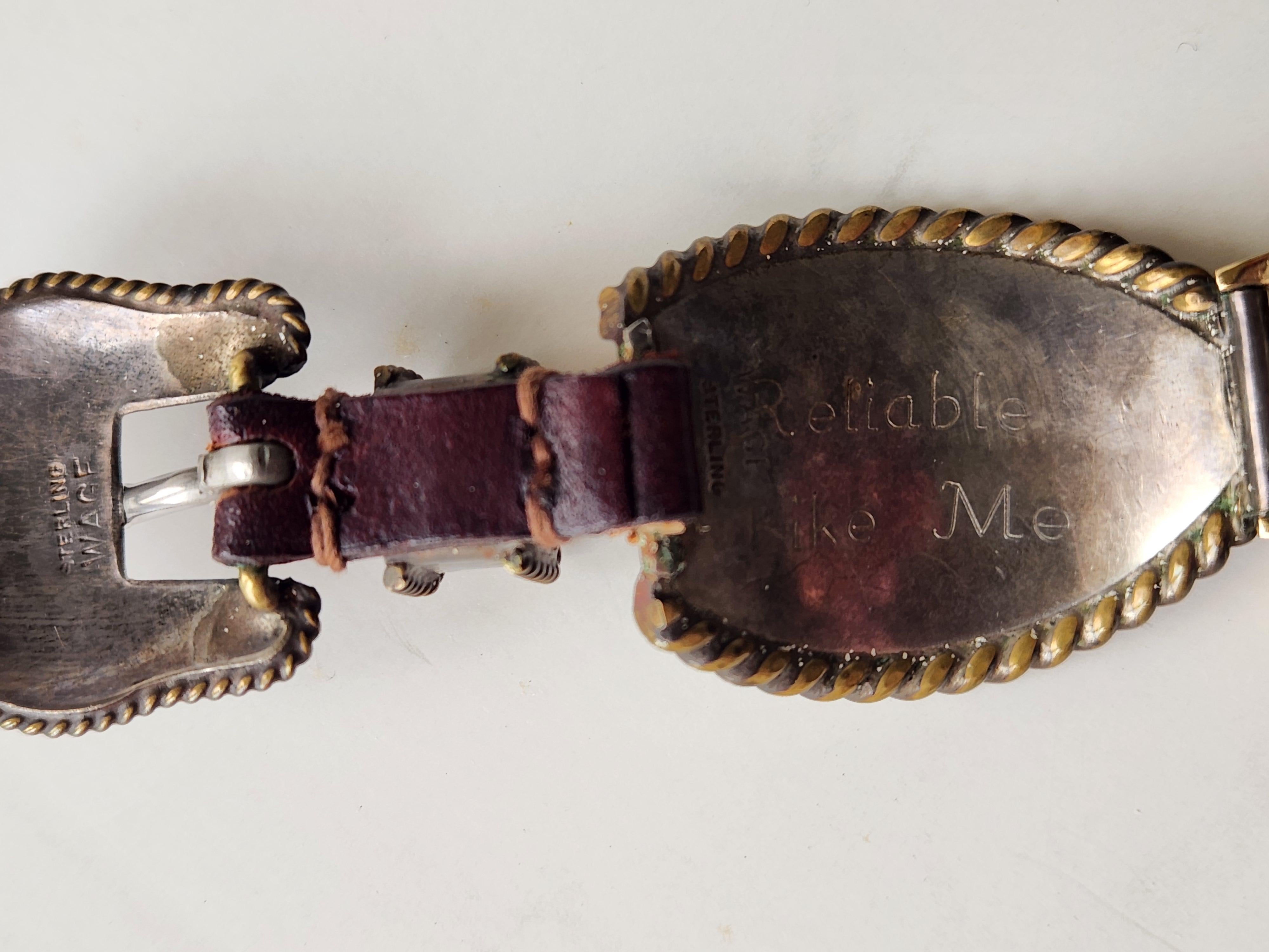 Vintage Western Watch Sterling Silver Leather Band en vente 1