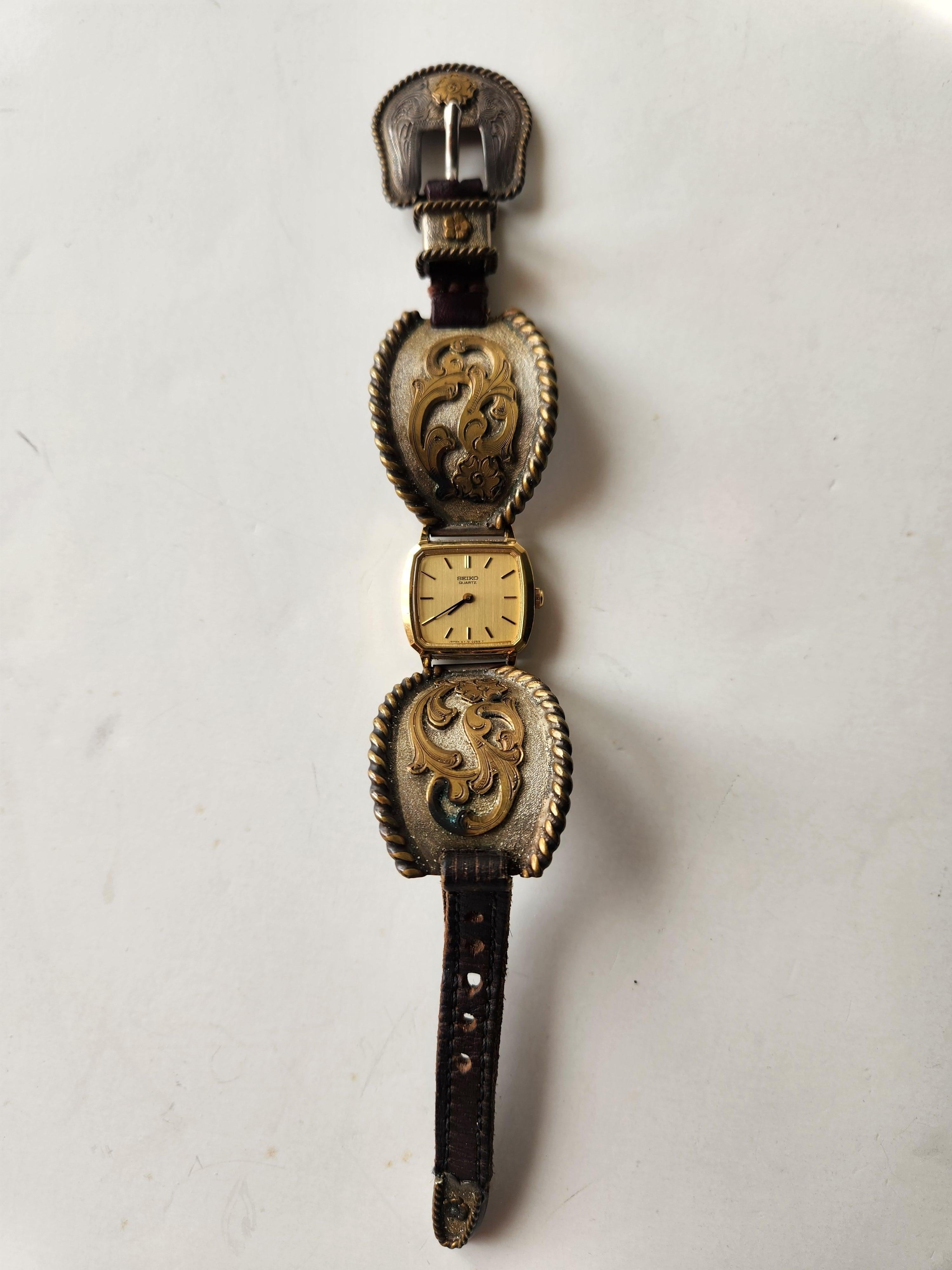 Vintage Western Watch Sterling Silver Leather Band en vente 3