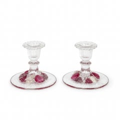 Vintage Westmoreland Della Robbia Ruby Flashed Glass Candlesticks