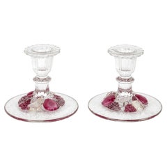 Vintage Westmoreland Della Robbia Ruby Flashed Glass Candlesticks