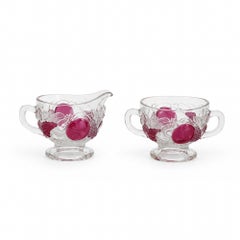 Vintage Westmoreland Della Robbia Ruby Flashed Glass Creamer and Sugar Set