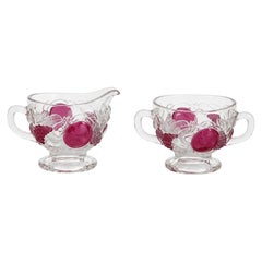 Vintage Westmoreland Della Robbia Ruby Flashed Glass Creamer and Sugar Set