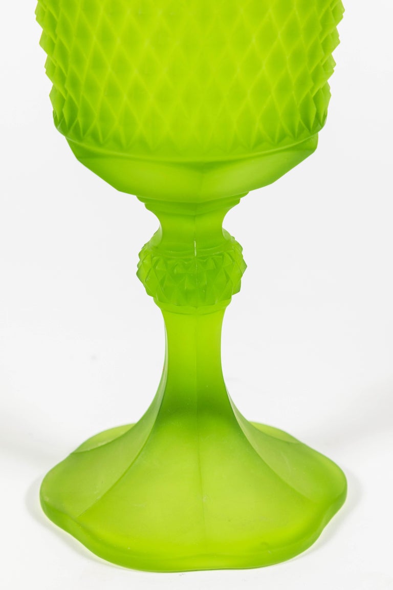 Vintage Westmoreland Green Satin Glass Footed Jar with Lid at 1stDibs