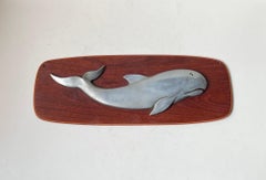Vintage Whale Wall Sculpture in Teak & Aluminum, 1950s