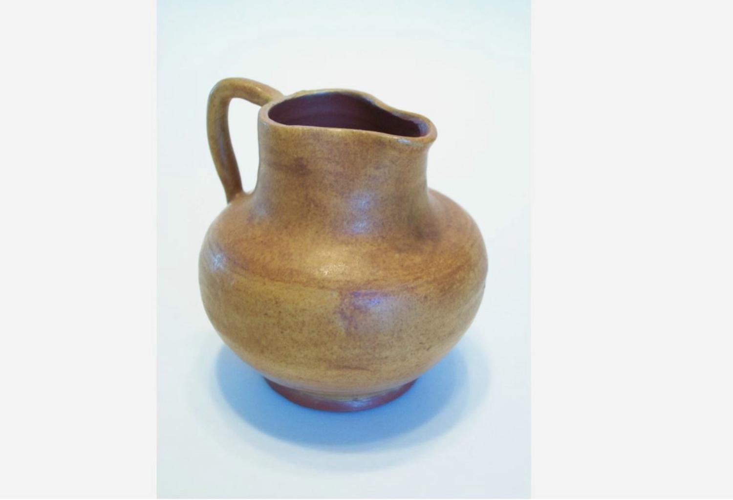 Country Vintage Wheel Thrown Glazed Terracotta Miniature Jug - Unsigned - 20th Century For Sale