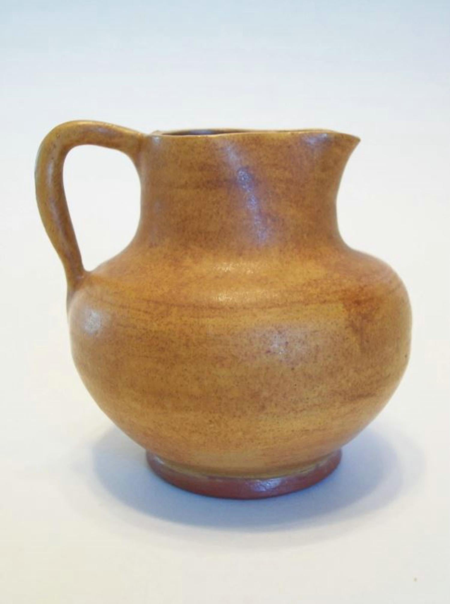 Vintage Wheel Thrown Glazed Terracotta Miniature Jug - Unsigned - 20th Century In Good Condition For Sale In Chatham, ON