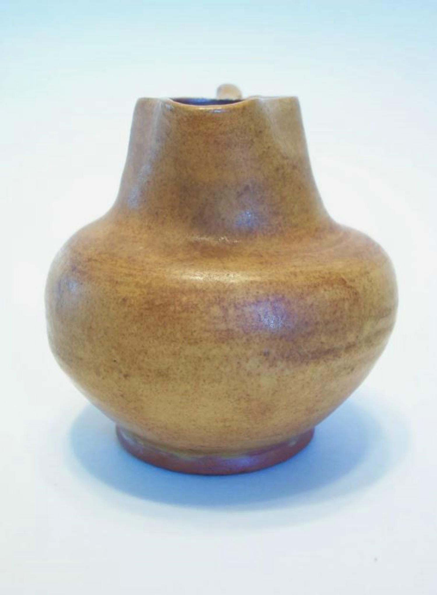 Ceramic Vintage Wheel Thrown Glazed Terracotta Miniature Jug - Unsigned - 20th Century For Sale