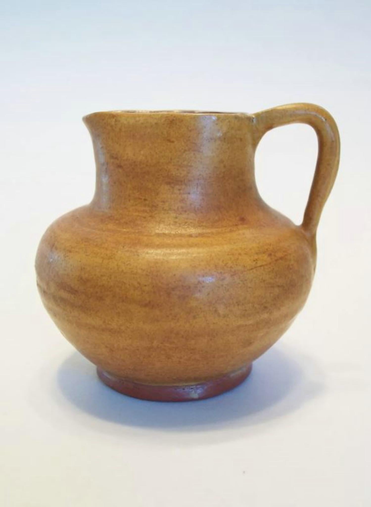 Vintage Wheel Thrown Glazed Terracotta Miniature Jug - Unsigned - 20th Century For Sale 1