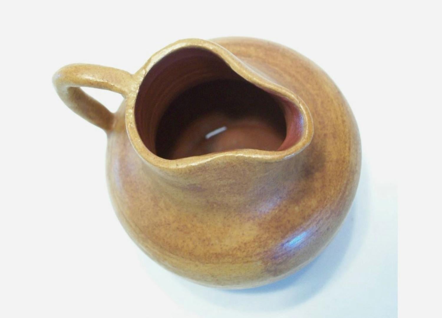 Vintage Wheel Thrown Glazed Terracotta Miniature Jug - Unsigned - 20th Century For Sale 3