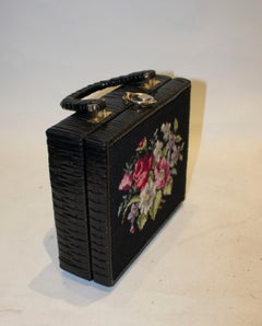 Vintage Whicker Bag with Embroidery on Front.