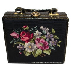 Vintage Whicker Bag with Embroidery on Front.