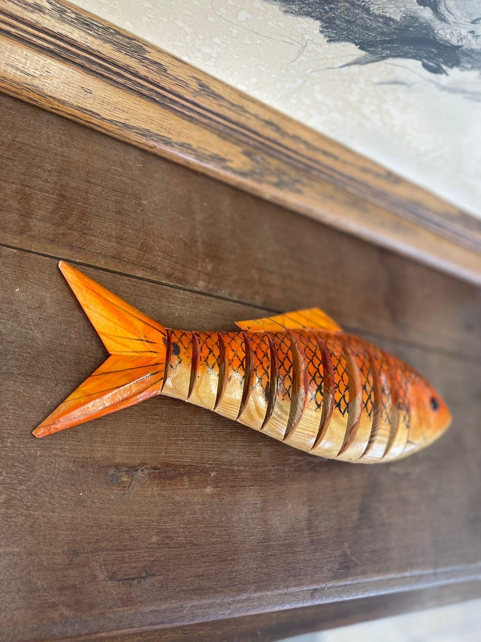 Vintage Whimsical Handmade Wood Carving of Fish For Sale at 1stDibs