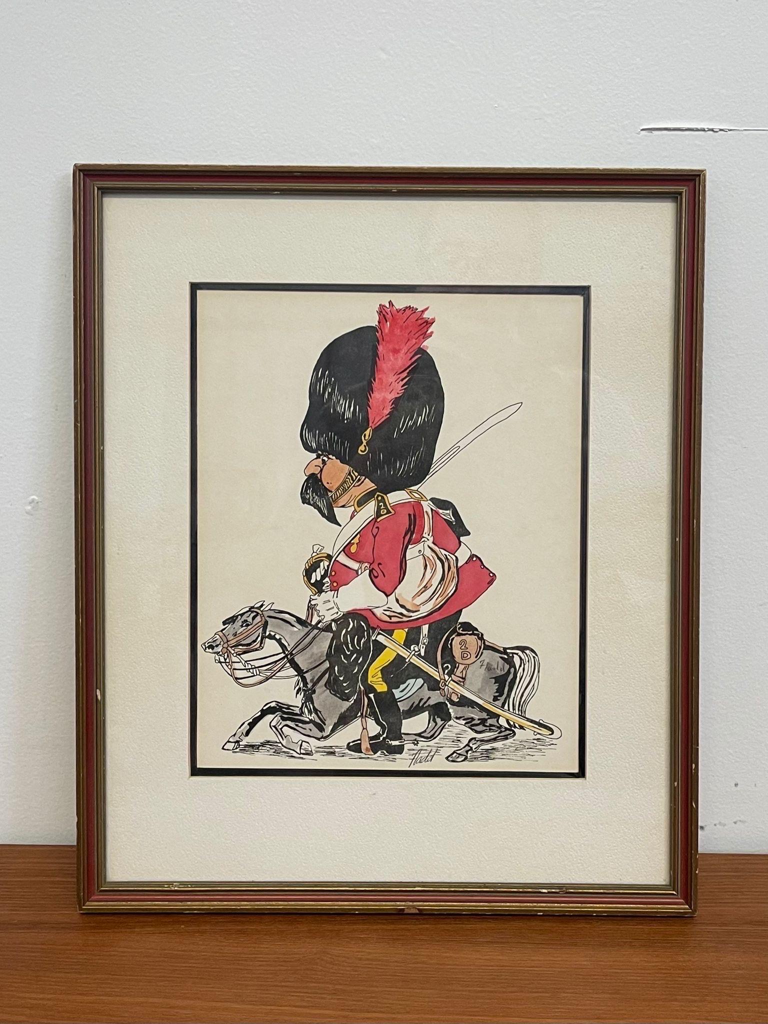 Vintage Illustration of British Soldier on Horse. Frame has Makers Mark on the Backyard. Vintage Condition Consistent with Age as Pictured.

Dimensions. 13 W ; 1/2 D ; 15 1/2 H