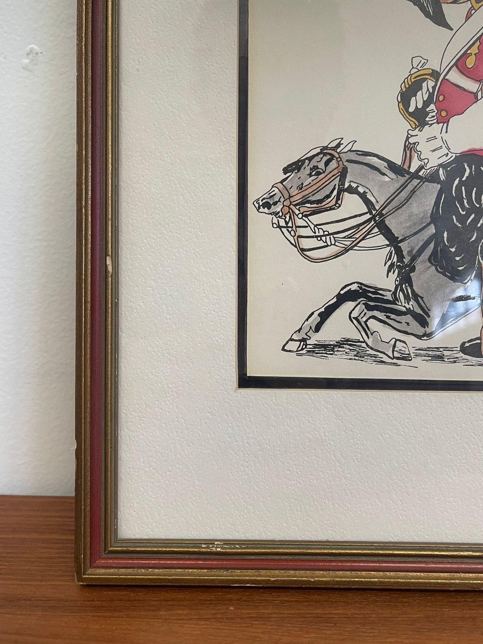 Skurrile Vintage-Gemäldeillustration eines britischen Soldaten in Holzrahmen. im Angebot 1