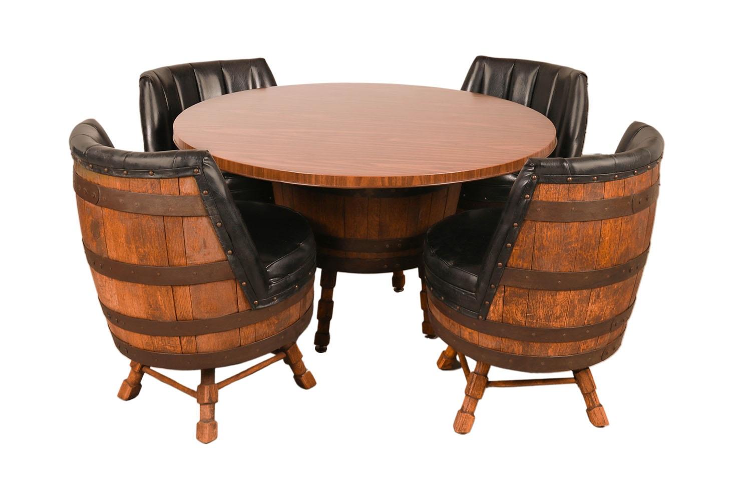 Vintage Whiskey Barrel Dining Set Table Swivel Chairs  For Sale 3