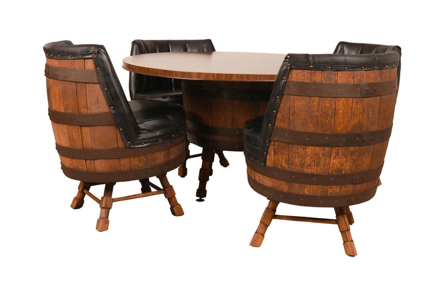 Vintage Whiskey Barrel Dining Set Table Swivel Chairs  For Sale 4