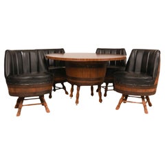 Used Whiskey Barrel Dining Set Table Swivel Chairs 