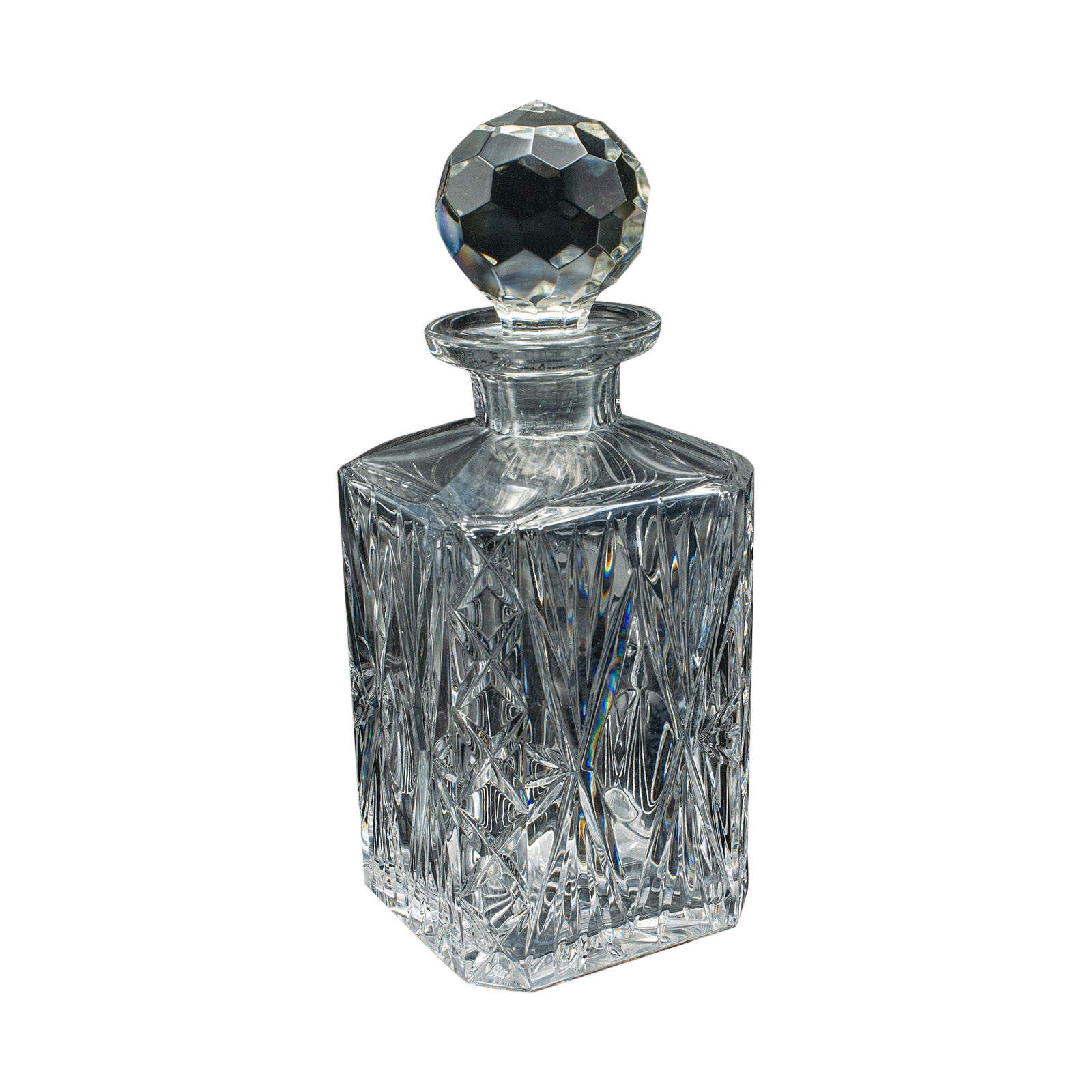 Vintage Whiskey Decanter, English, Crystal Glass, Scotch Bottle, Barware, C.1930