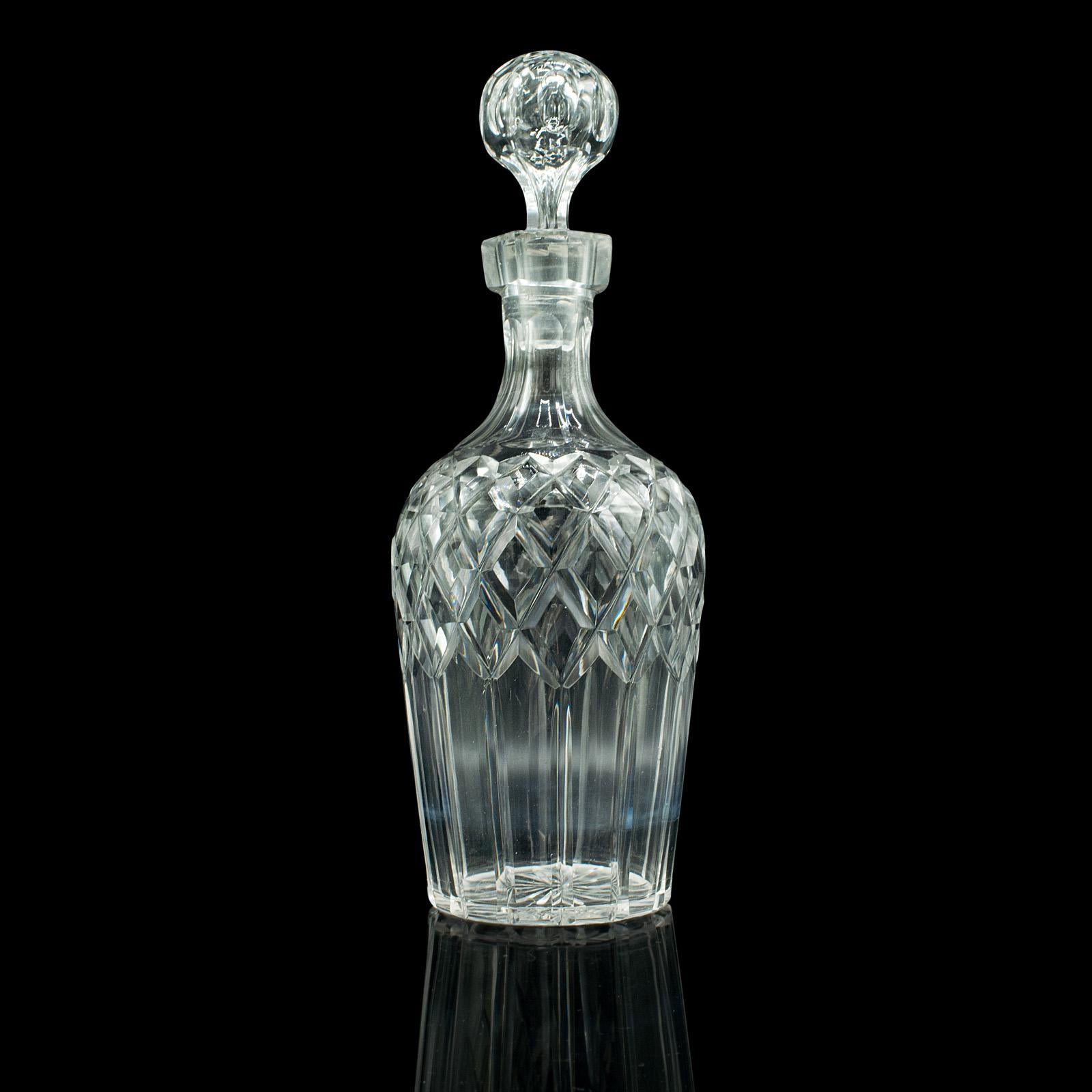 British Vintage Whiskey Decanter, English, Cut Glass, Decorative, Scotch Vessel, C.1960