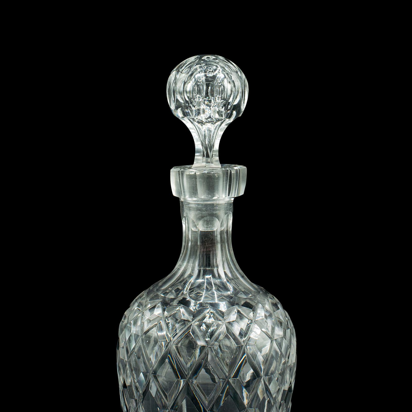 Vintage Whiskey Decanter, English, Cut Glass, Decorative, Scotch Vessel, C.1960 1