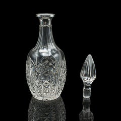 Vintage Whiskey Decanter, English, Cut Glass, Silver, Spirit Vessel, Hallmarked