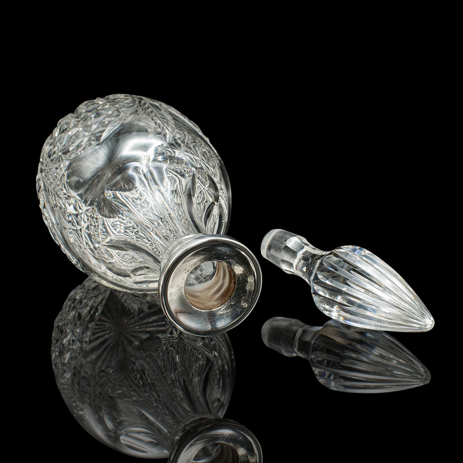 Vintage Whiskey Decanter, English, Cut Glass, Silver, Spirit Vessel, Hallmarked For Sale 1
