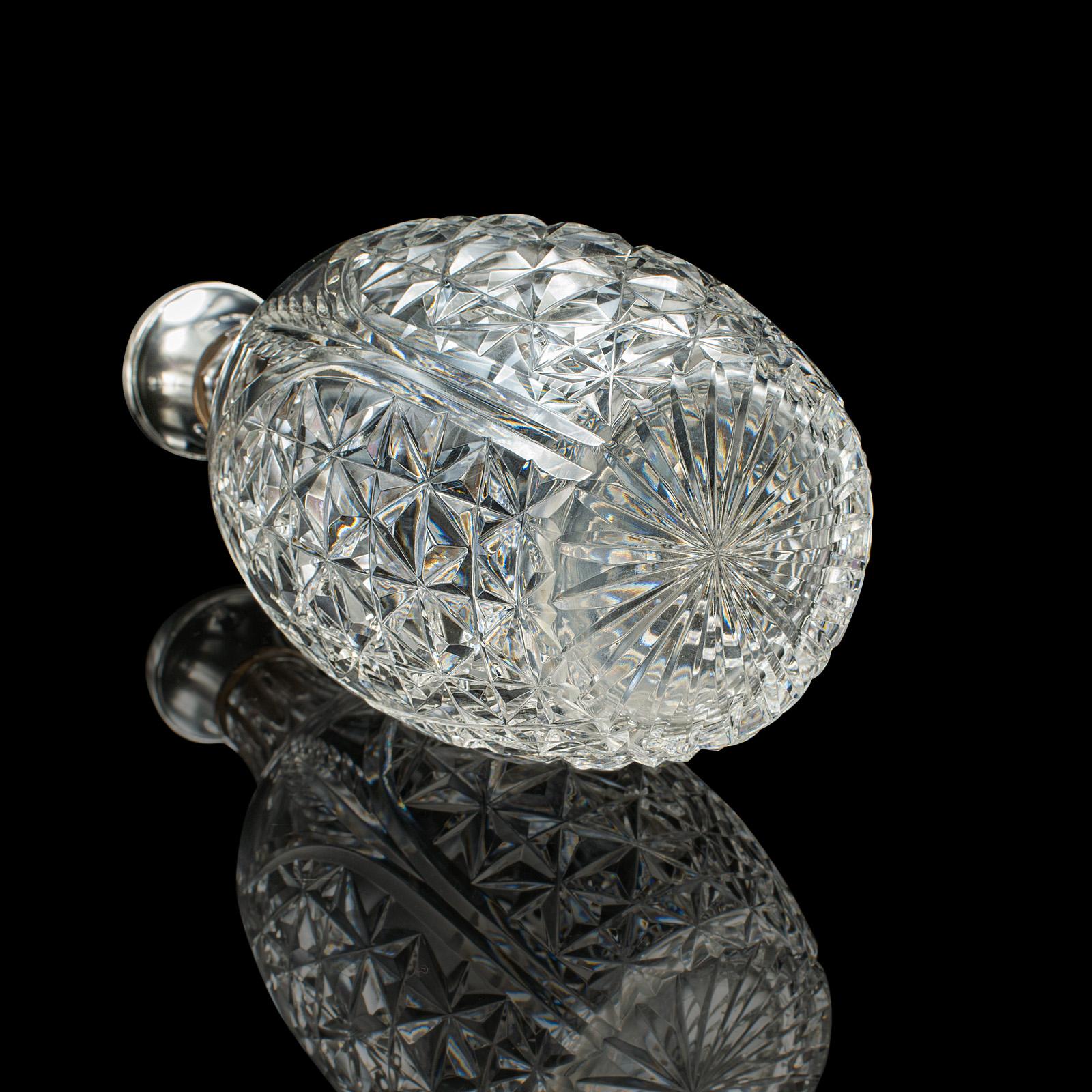 Vintage Whiskey Decanter, English, Cut Glass, Silver, Spirit Vessel, Hallmarked For Sale 2