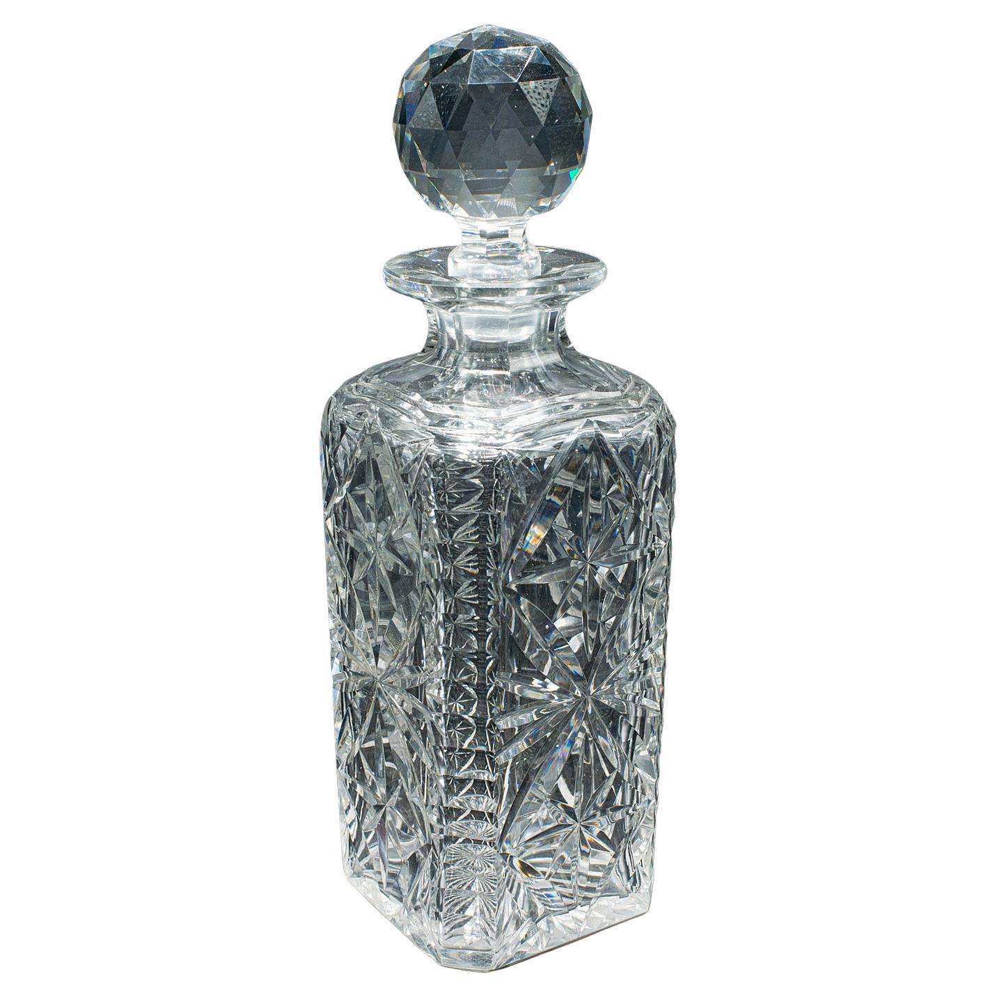 Vintage Whisky Decanter, English Cut Glass, Bourbon, Scotch, Carafe, Mid Century