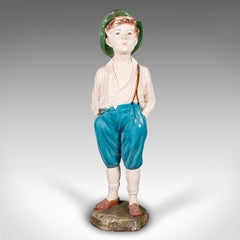 Vintage Whistling Boy Figure, English, Plaster Decor, Display Statue, Art Deco