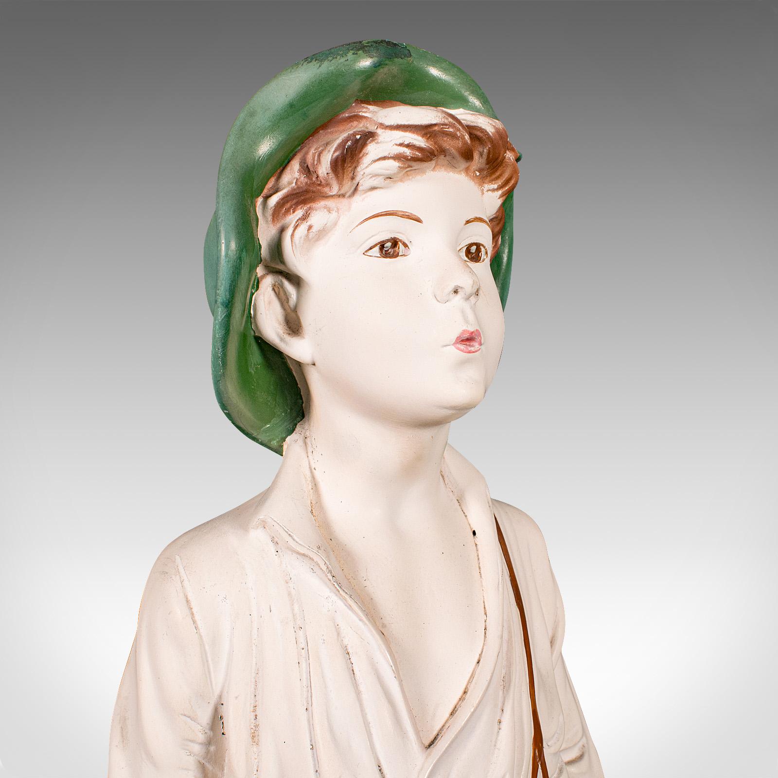 20th Century Vintage Whistling Boy Figure, English, Plaster Decor, Display Statue, Art Deco For Sale