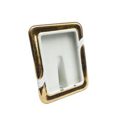 Vintage White 1980s Handmade Ceramic 24k Gold Glazed Photograph Frame 7