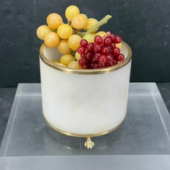Vintage White Alabaster Jardiniere Brass Mounted Planter
