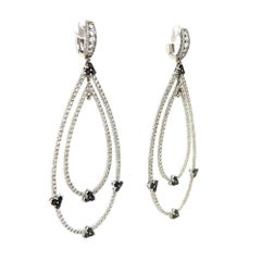Vintage White and Black Diamonds Open Pear Shape Drop Earrings