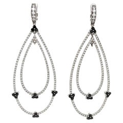 Vintage White and Black Diamonds Open Pear Shape Drop Earrings