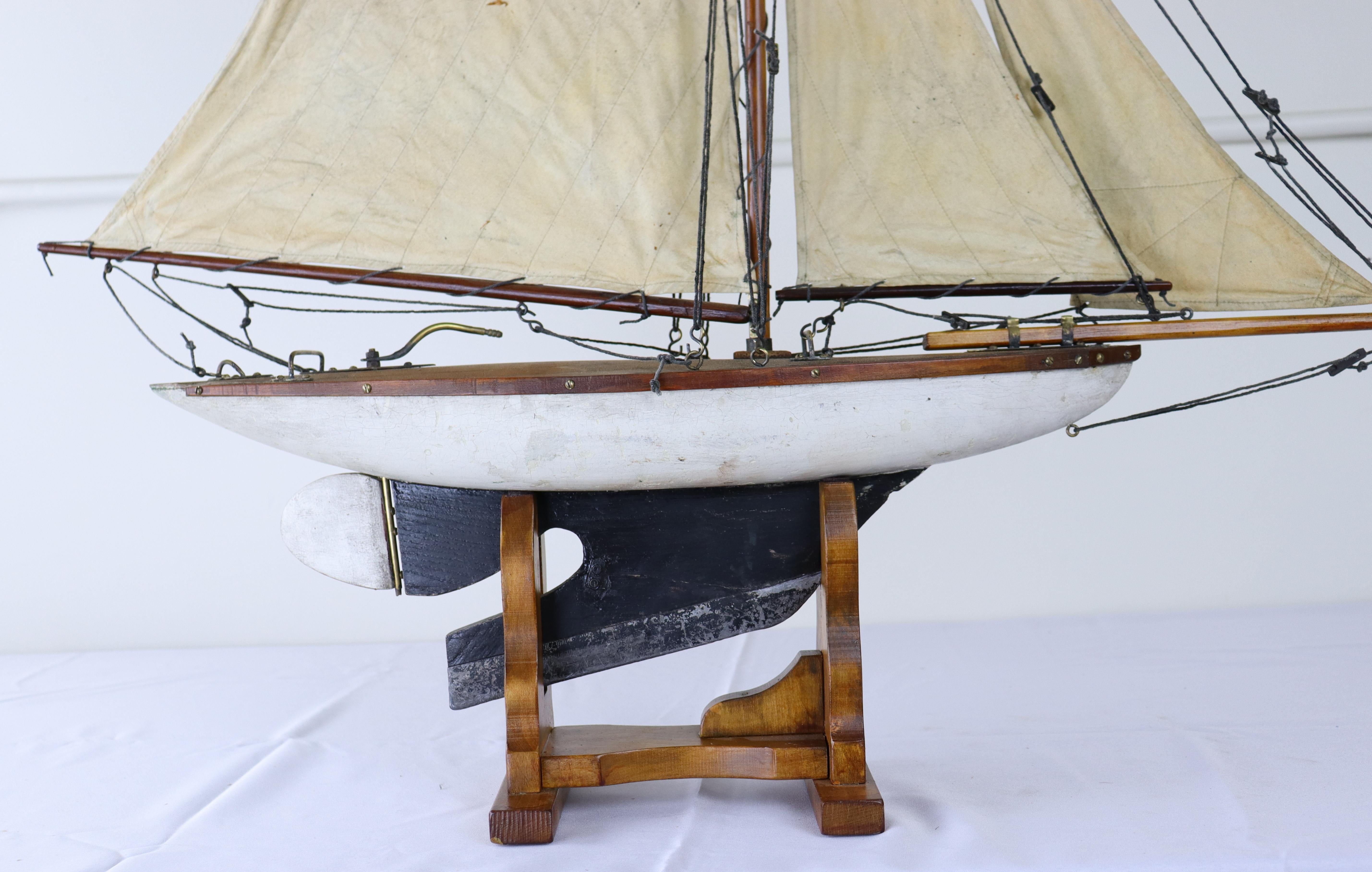 Vintage White and Black English Pond Yacht For Sale 5