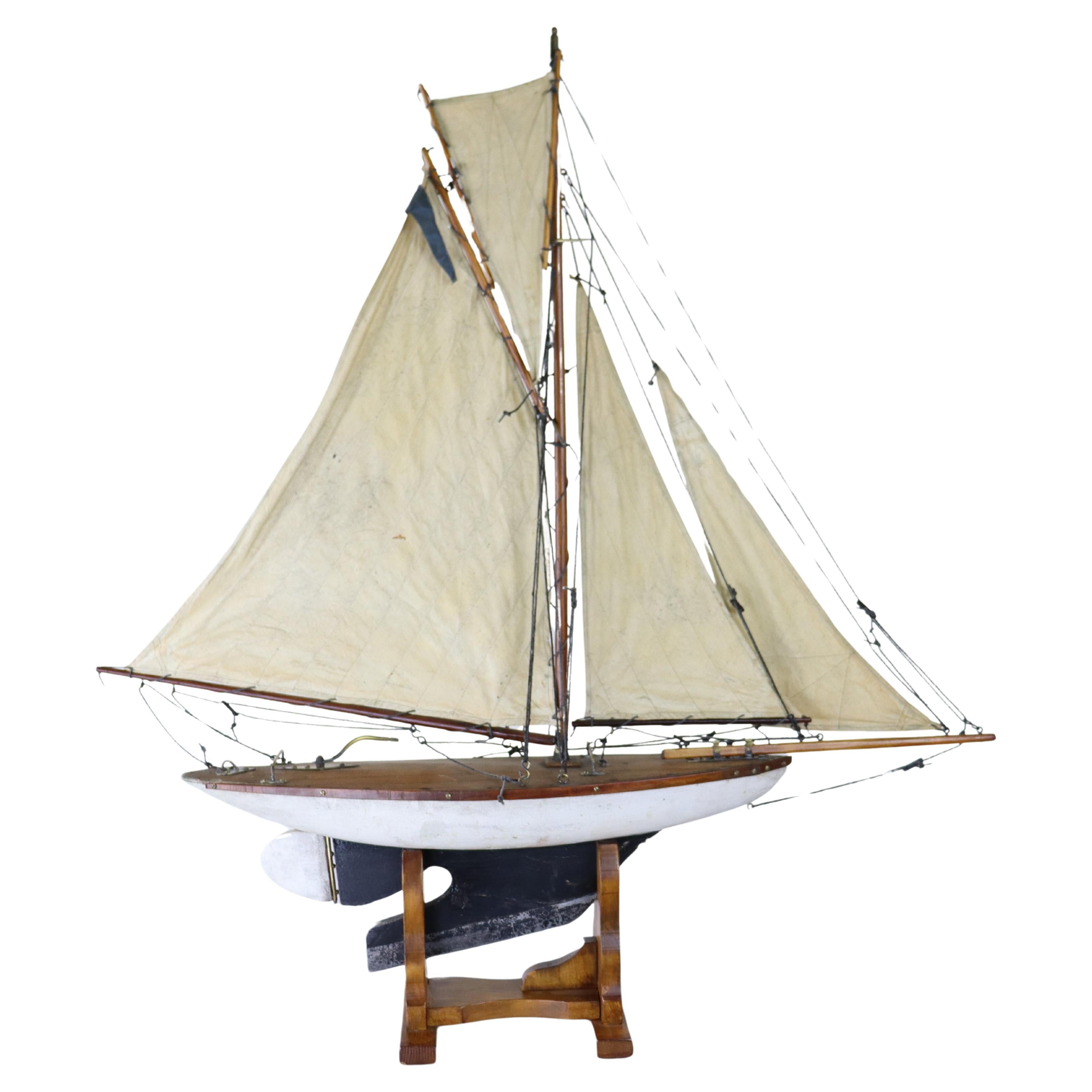 Vintage White and Black English Pond Yacht For Sale
