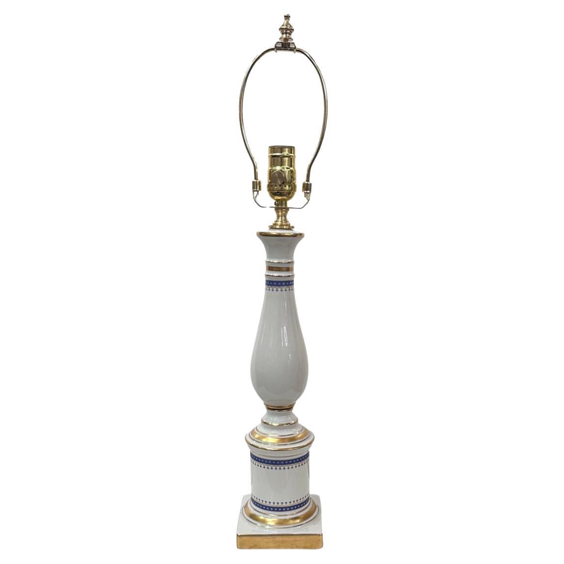 Vintage White and Blue Porcelain Lamp