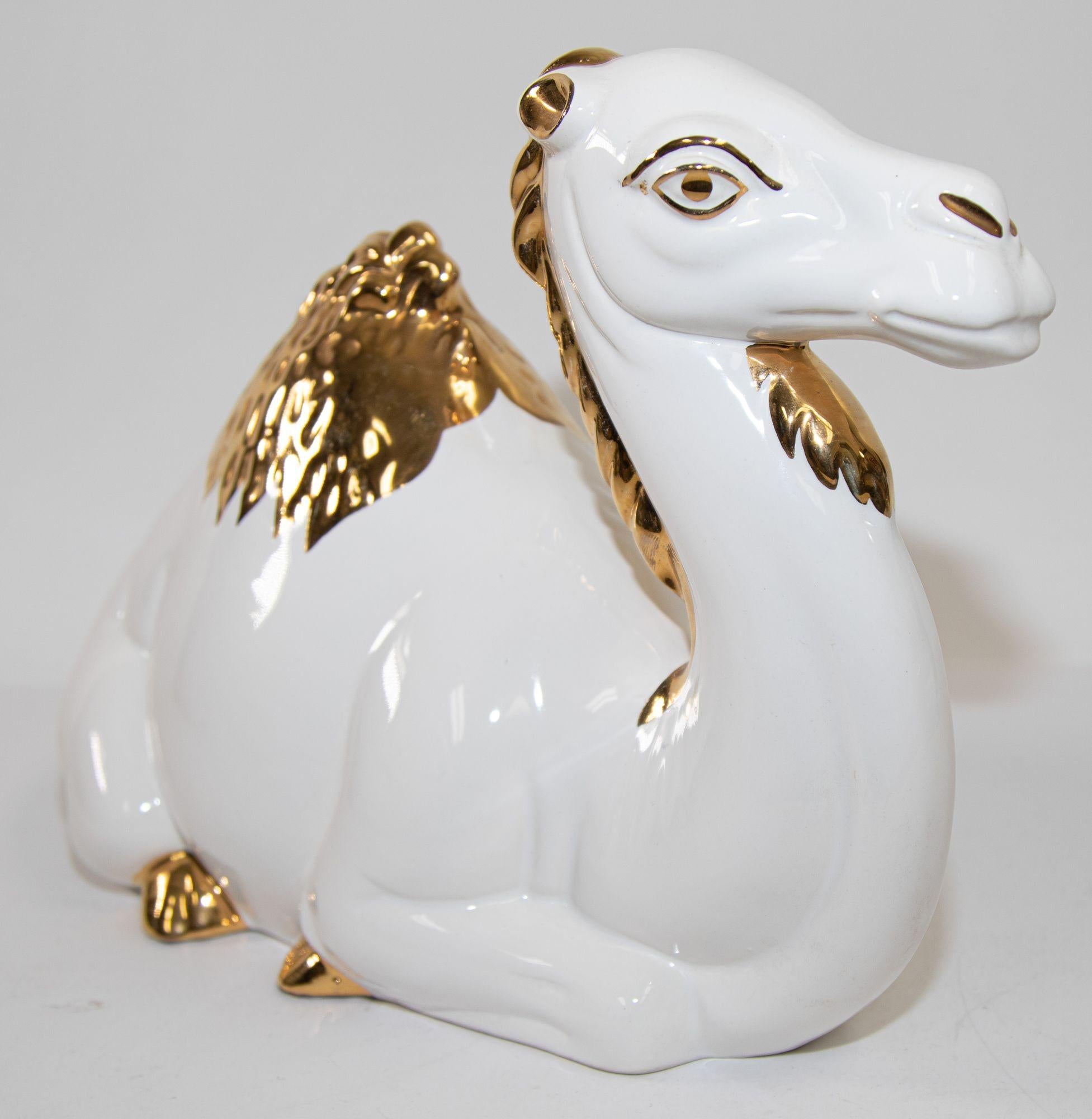 Vintage White and Gold Ceramic Camel Sculpture 6