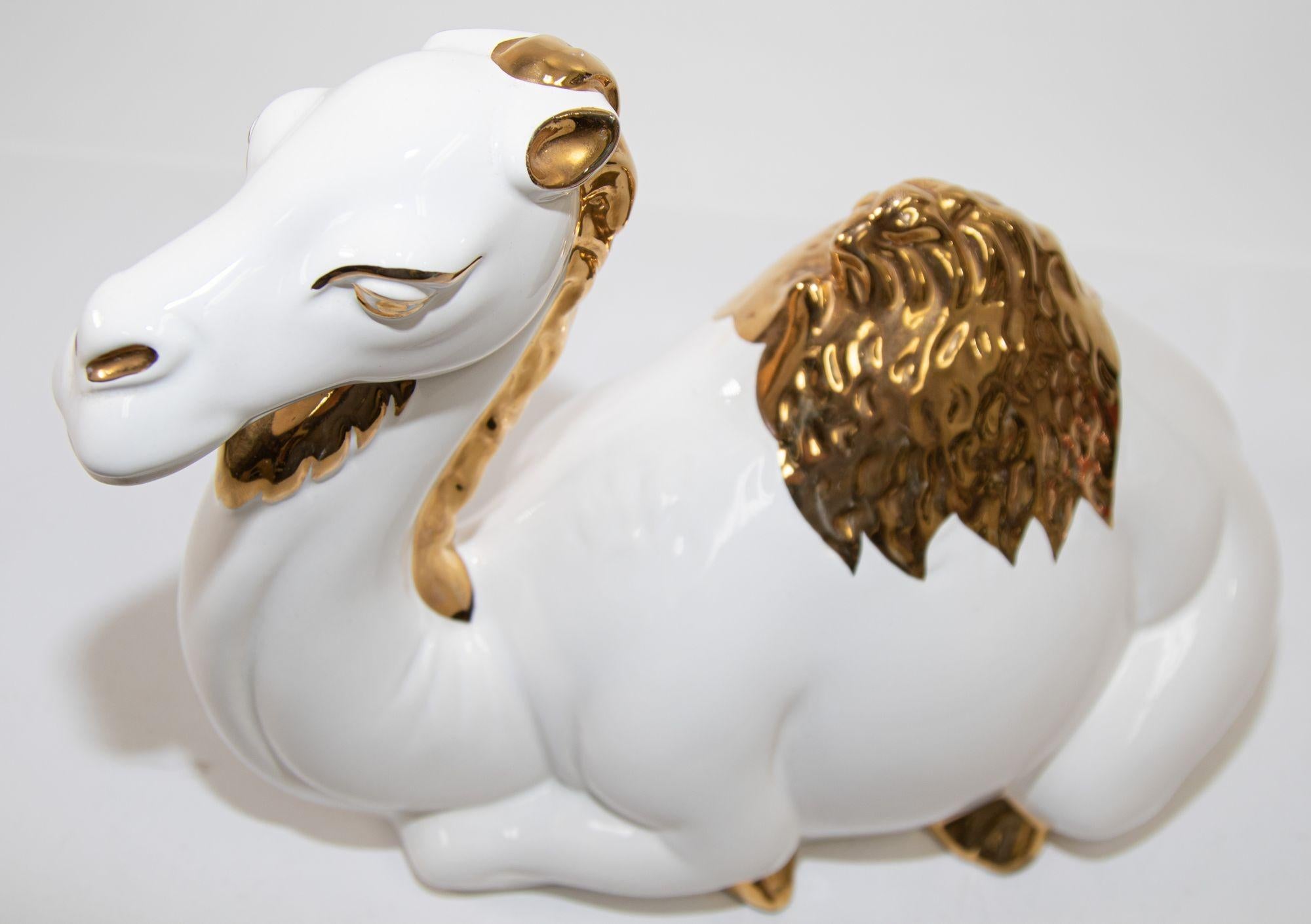 Vintage White and Gold Ceramic Camel Sculpture 7