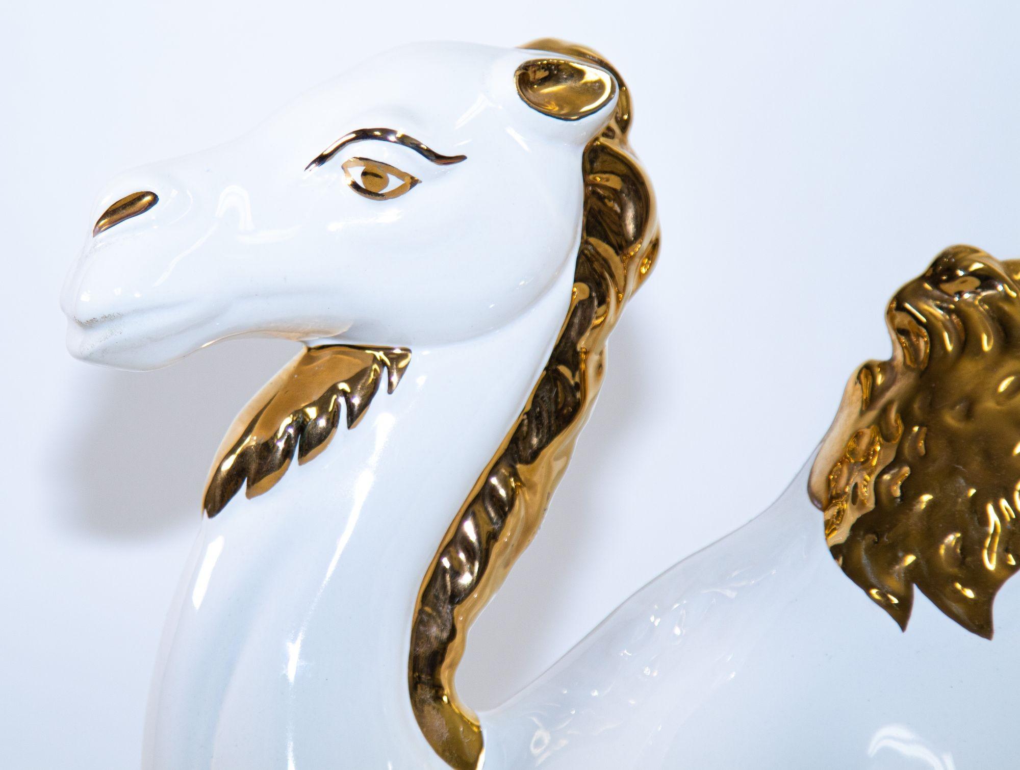 Art Deco Vintage White and Gold Ceramic Camel Sculpture