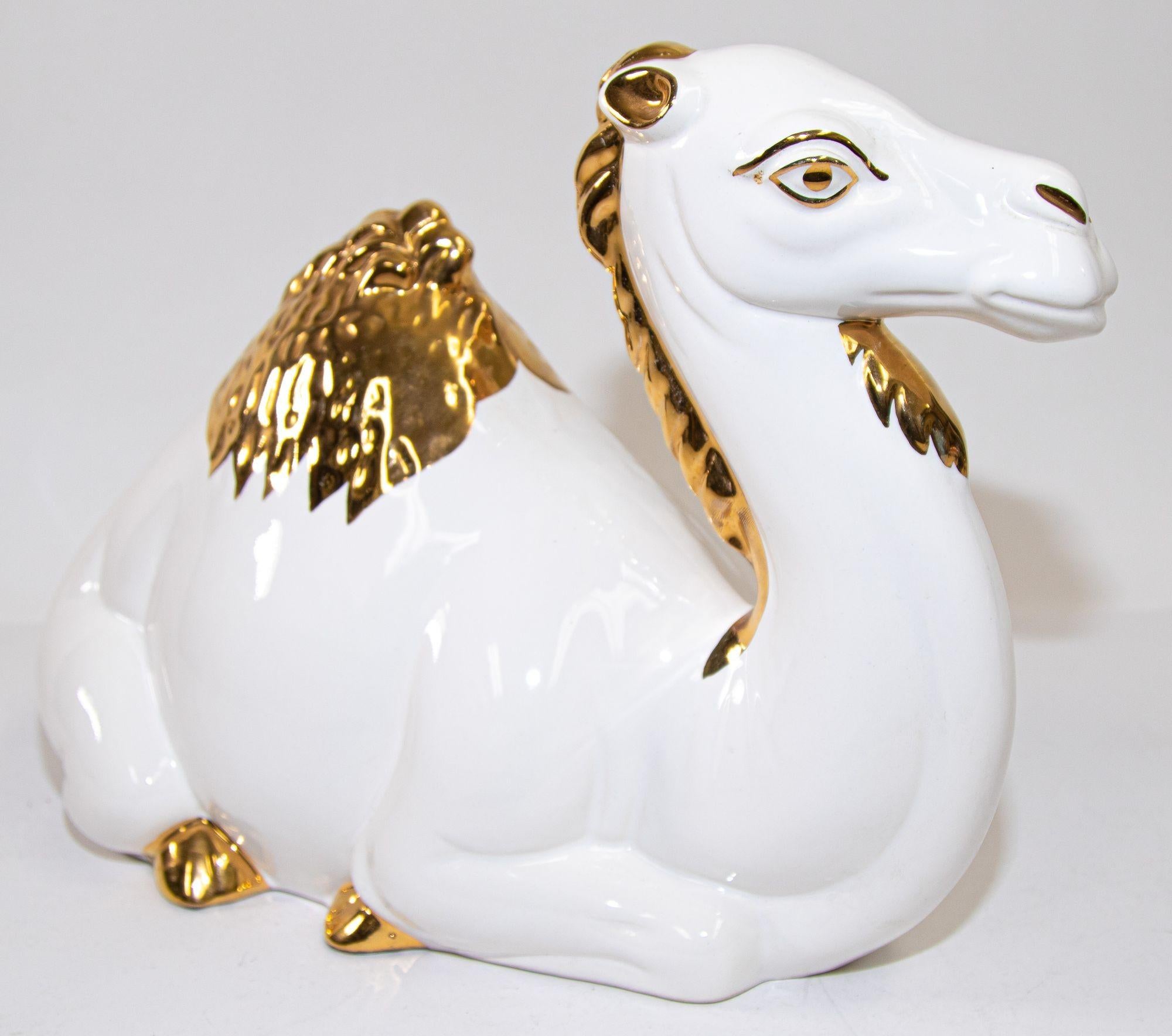 Hand-Crafted Vintage White and Gold Ceramic Camel Sculpture