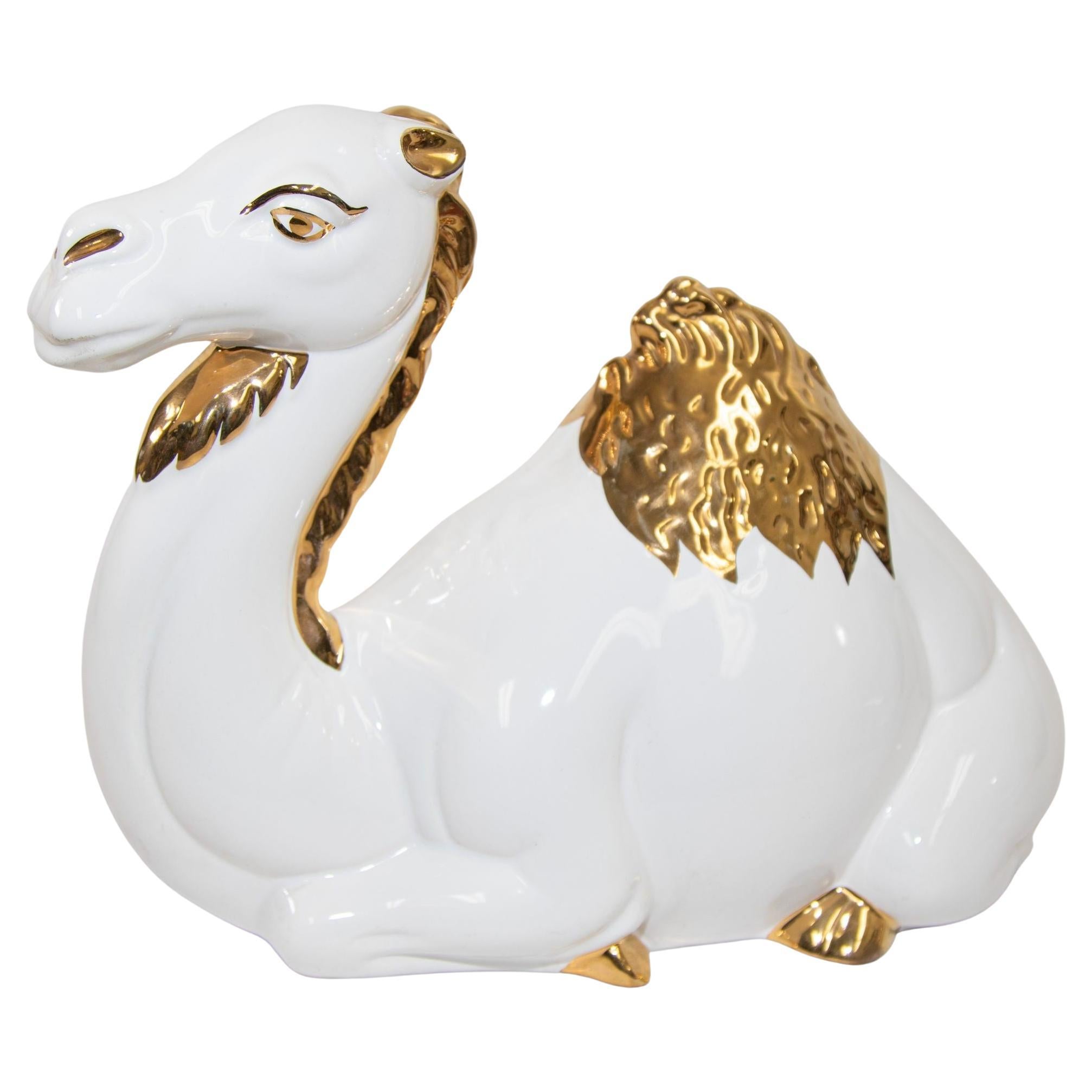 Vintage White and Gold Ceramic Camel Sculpture